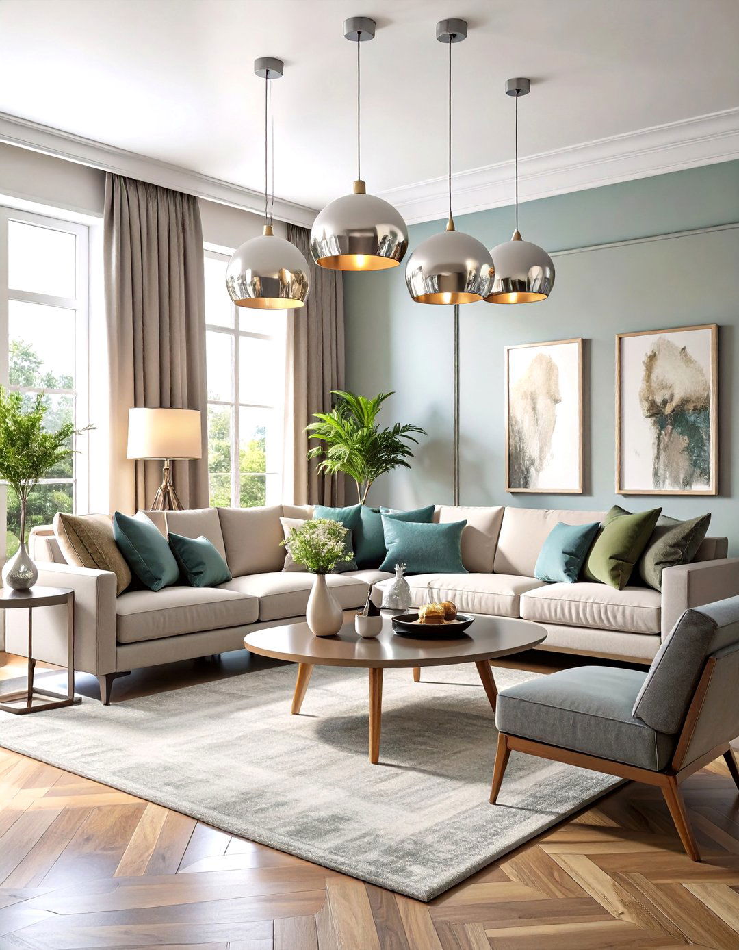 Silver Pendant Light Living Room Design - 24 Silver Living Room Ideas