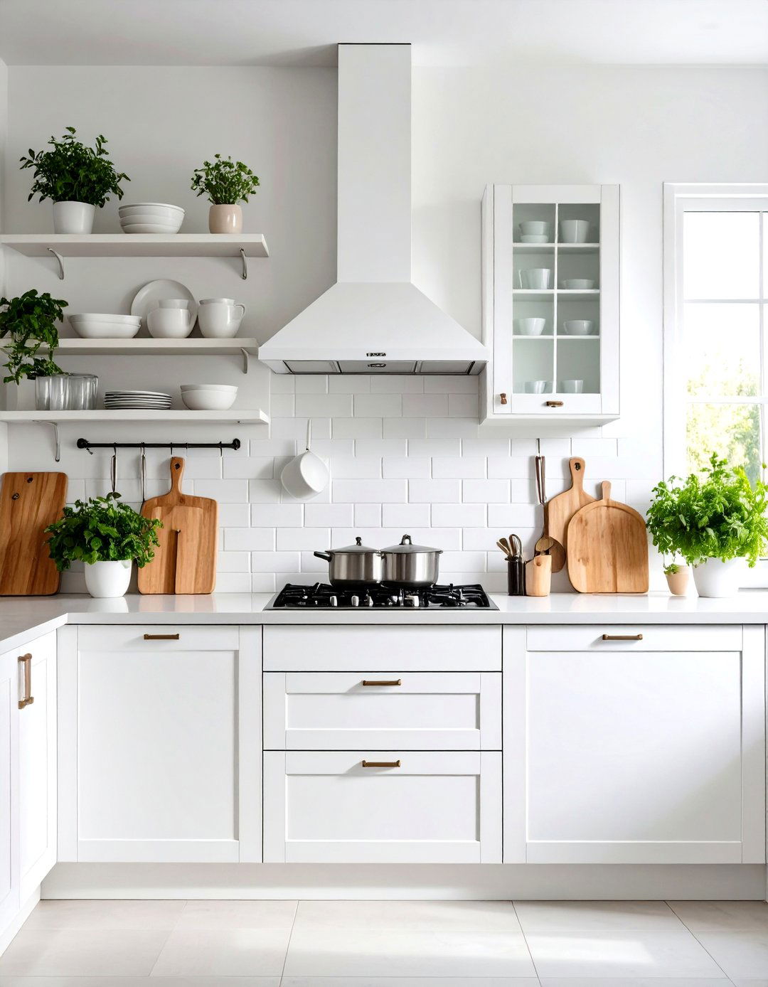 Single Wall White Kitchen with Floating Shelves - 24 Small White Kitchen Ideas