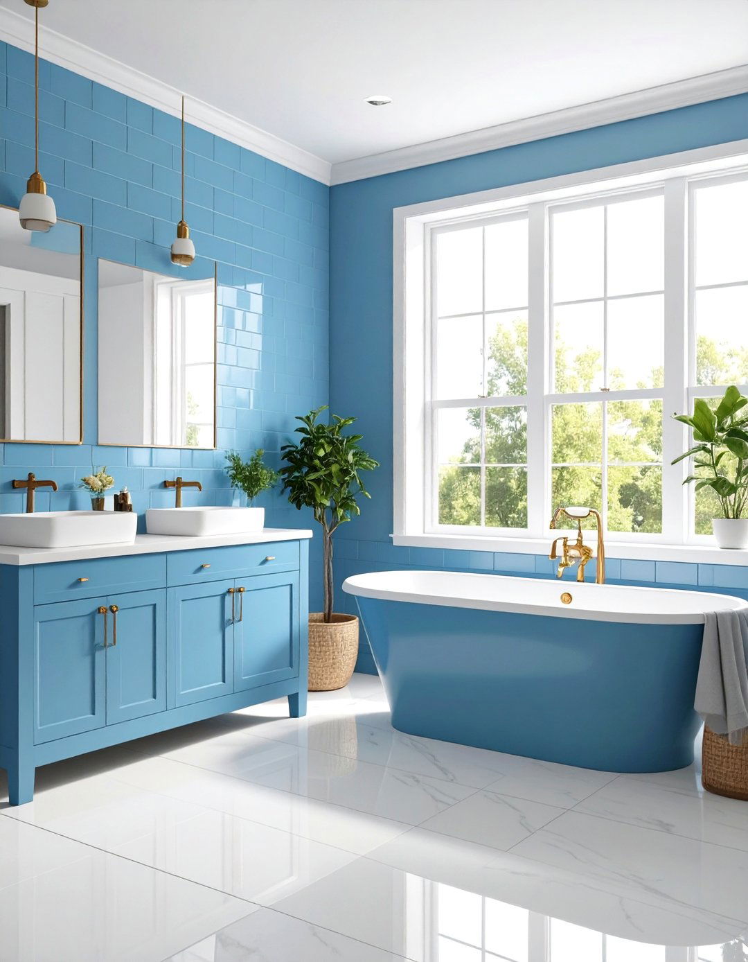 Sky Blue Ceramic Subway Tile Design - 24 Blue Tile Bathroom Ideas
