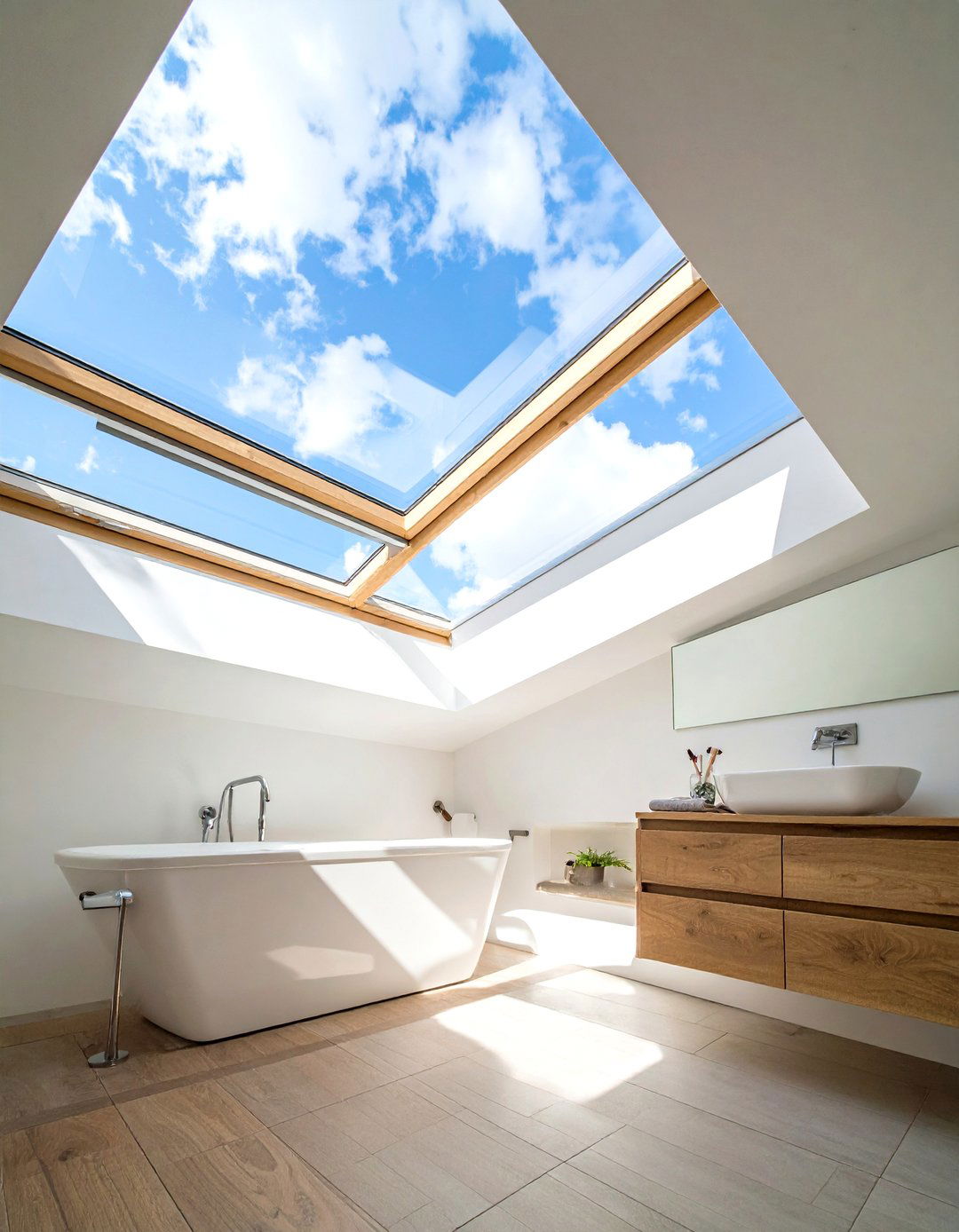 Skylight Natural Illumination - 24 Scandinavian Bathroom Ideas