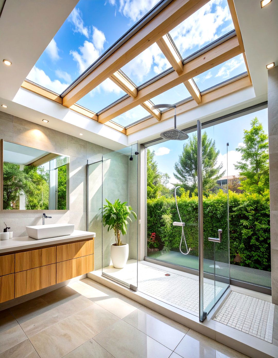 Skylight Window Natural Illumination - 24 Small Bathroom Walk in Shower Ideas