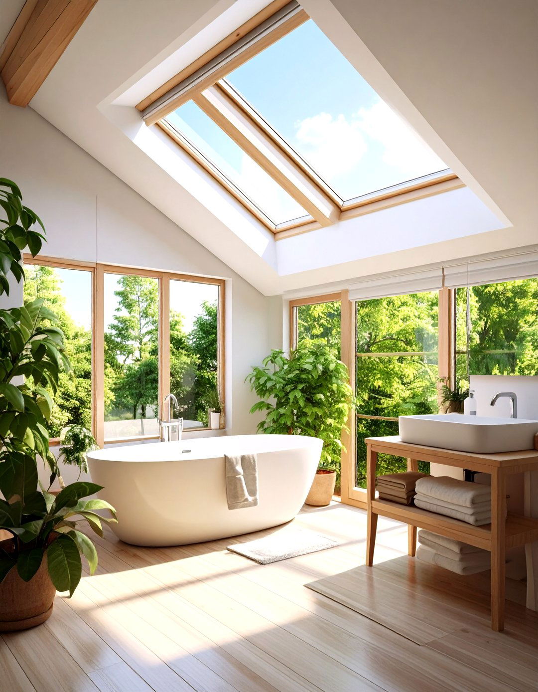 Skylight for Natural Illumination - 24 Minimalist Bathroom Ideas