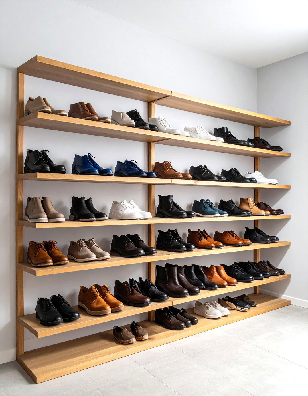 Slanted Shoe Shelf Display - 24 Garage Shoe Storage Ideas