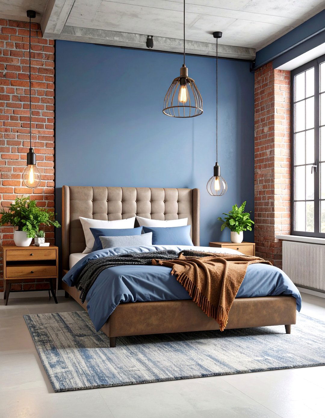 Slate Blue Bedroom with Industrial Elements - 24 Bedroom Paint Colors