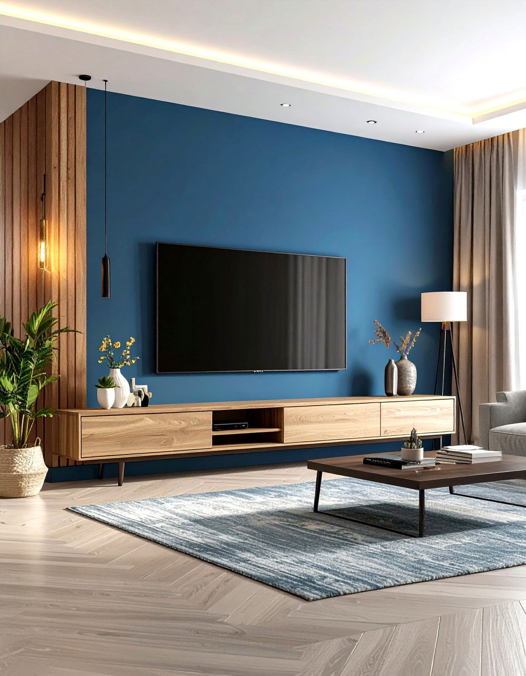 Slate Blue Entertainment Center Wall - 24 Blue Accent Wall Ideas