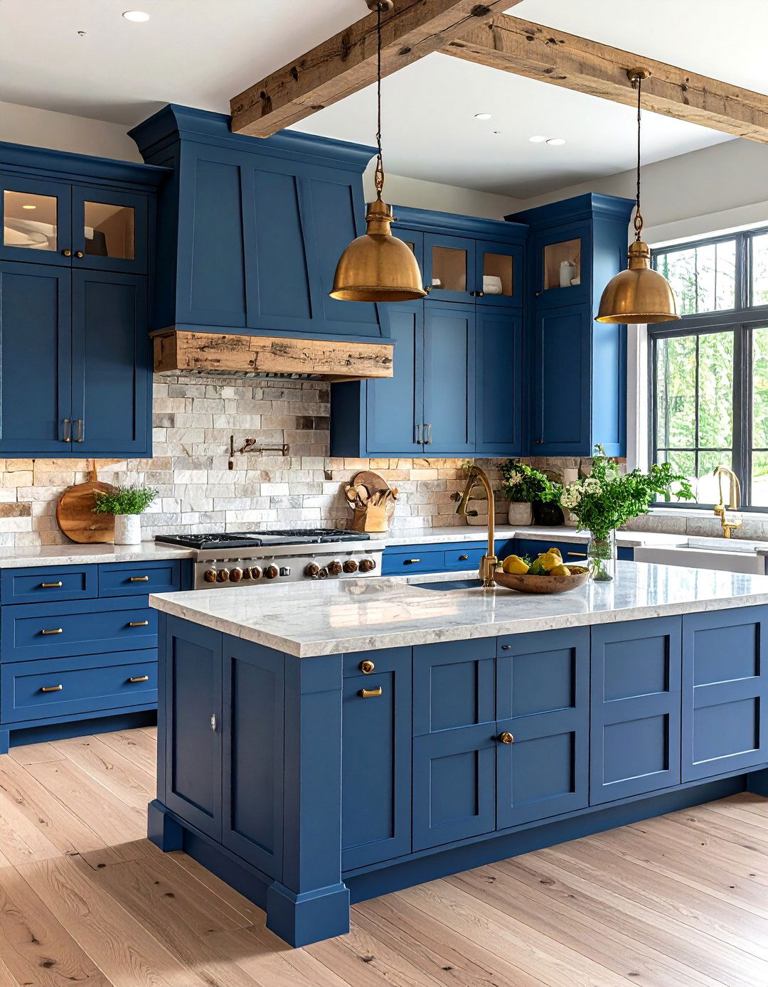 Slate Blue Farmhouse Kitchen with Natural Stone - 24 blue farmhouse kitchen cabinets