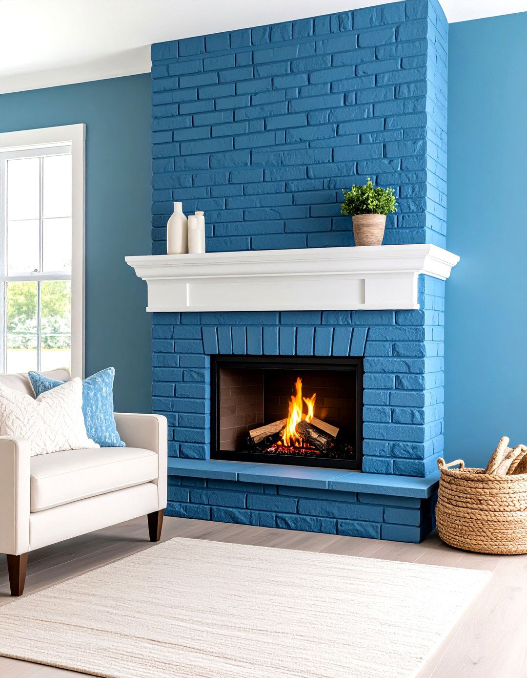 Slate Blue Painted Brick Fireplace with Coastal Contemporary - 24 Painted Brick Fireplace Ideas
