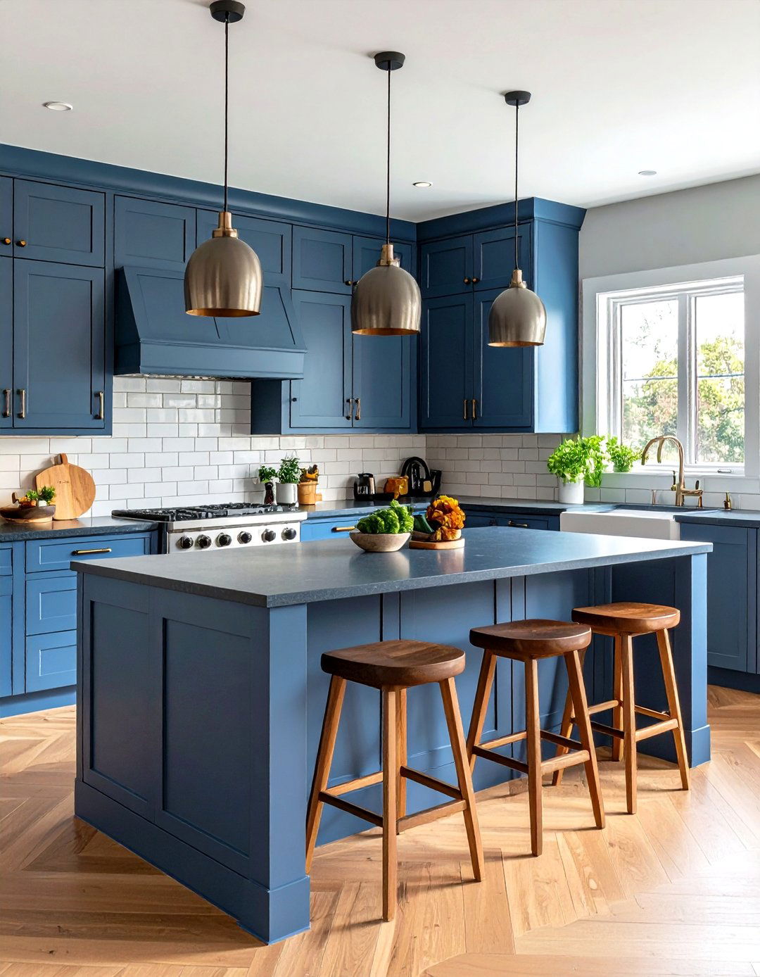 Slate Blue Quartzite Transitional Kitchen - 24 kitchens with blue countertops