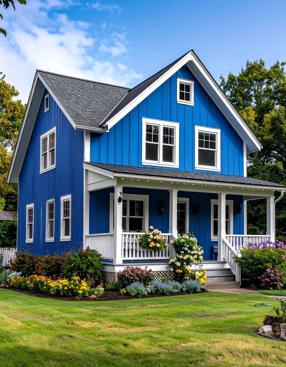Slate Blue Rustic Charm - 24 Blue House Siding With White Trim