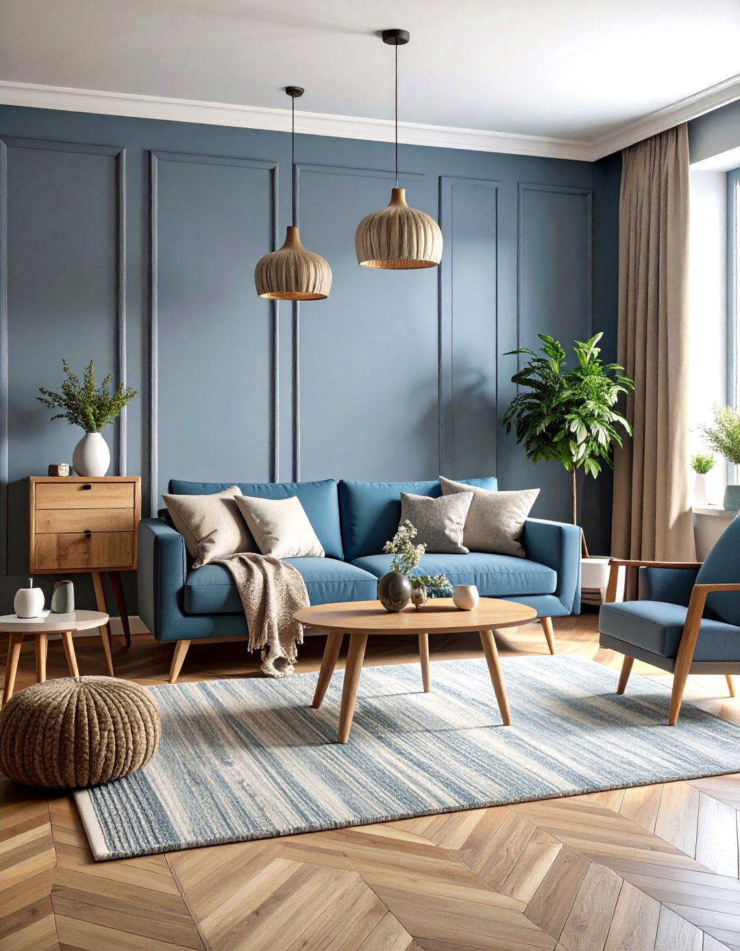 Slate Blue Scandinavian Living Room - 24 Dark Living Room Ideas