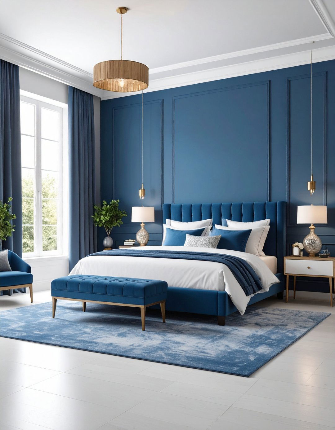 Slate Blue Sophisticated Bedroom - 24 Blue and White Bedroom Ideas