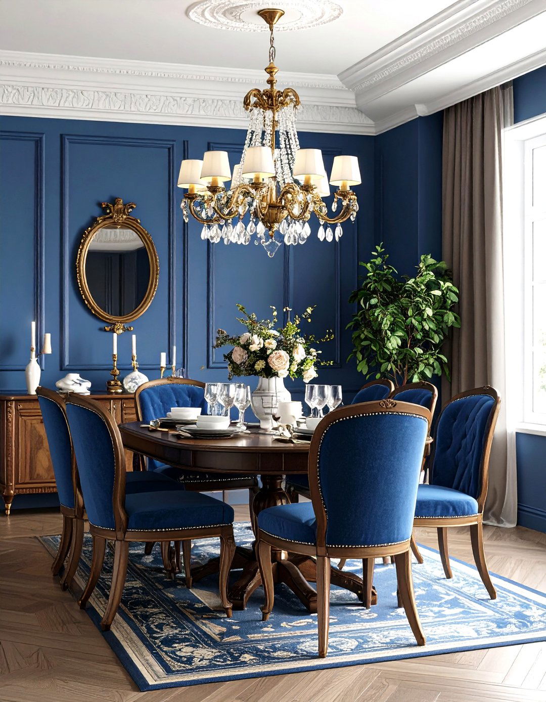 Slate Blue Traditional Dining Room - 24 Blue Dining Room Ideas