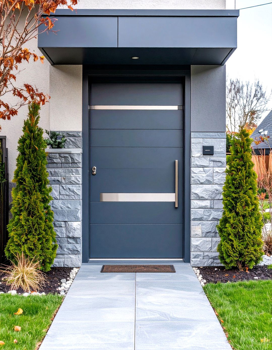 Slate Gray Door with Stainless Steel Inlays - 24 Dark Gray Front Door Ideas