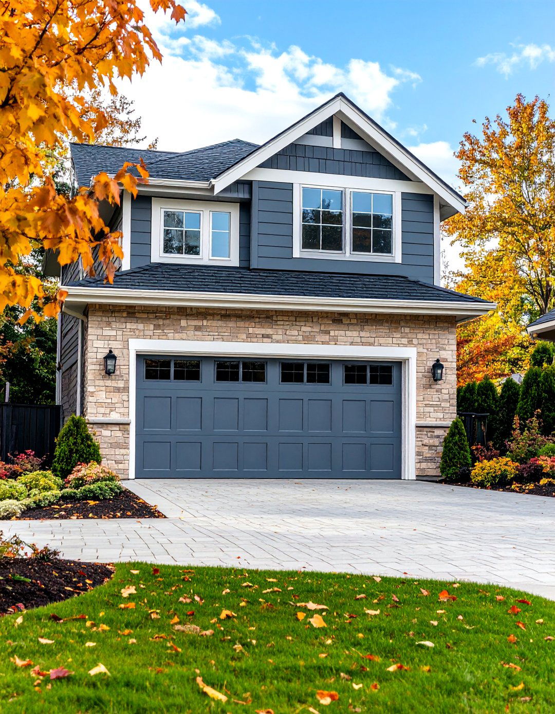 Slate Gray Garage Door Blonde Brick Elegance - 24 Blonde Brick House Color Schemes