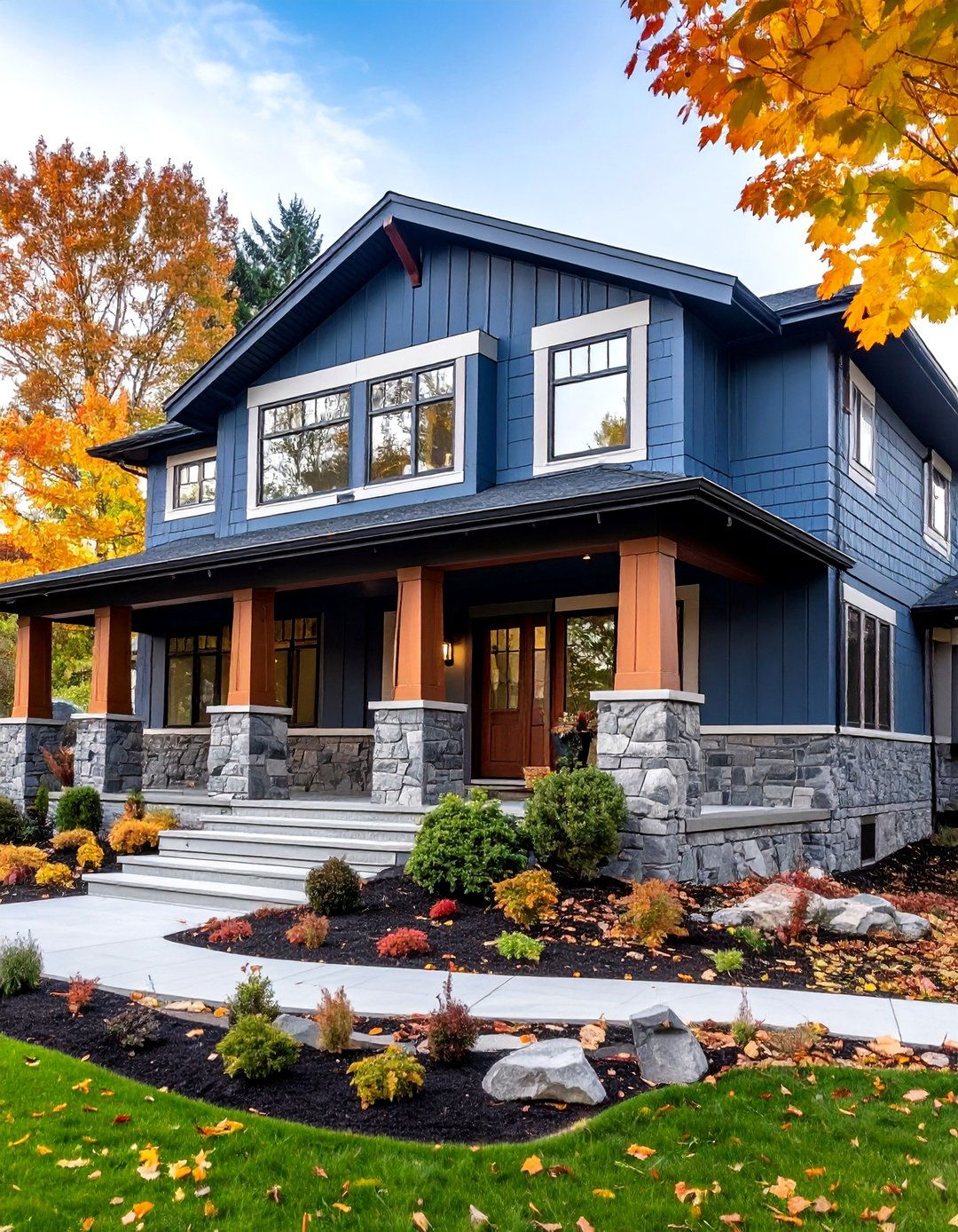 Slate Grey Stone and Siding Combination - 24 Dark Grey House Exterior Ideas