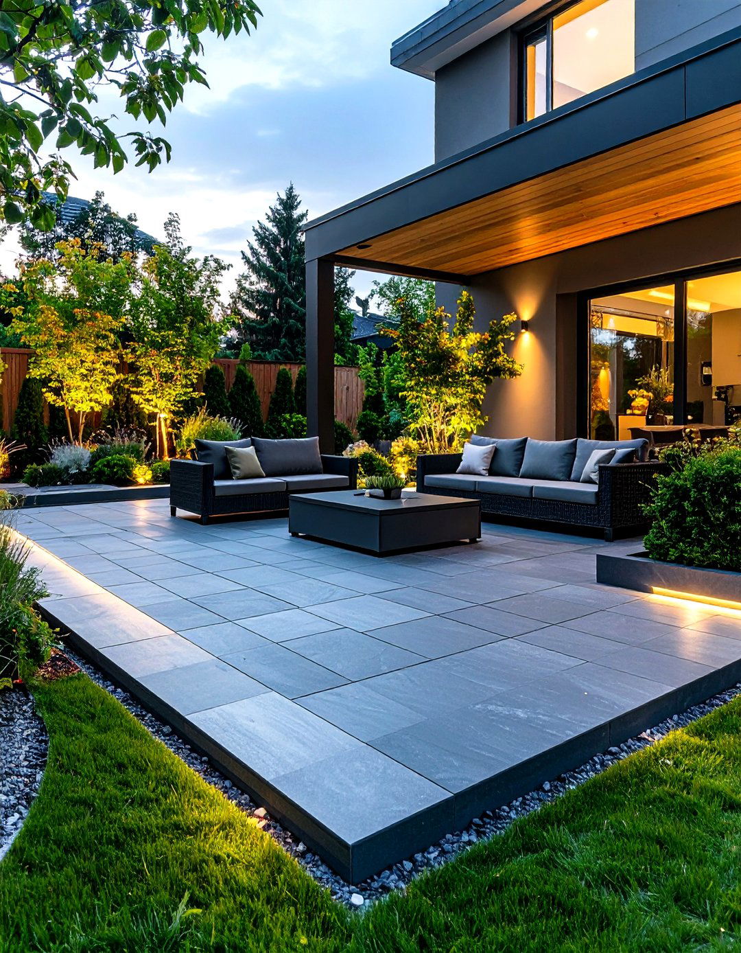 Slate Paver Patio with Contemporary Edge - 24 Paver Patio Ideas