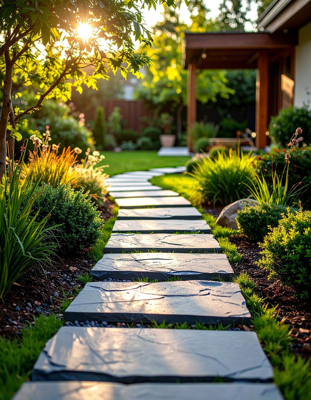 Slate Stepping Stone Sequence - 24 Rock Walkway Ideas