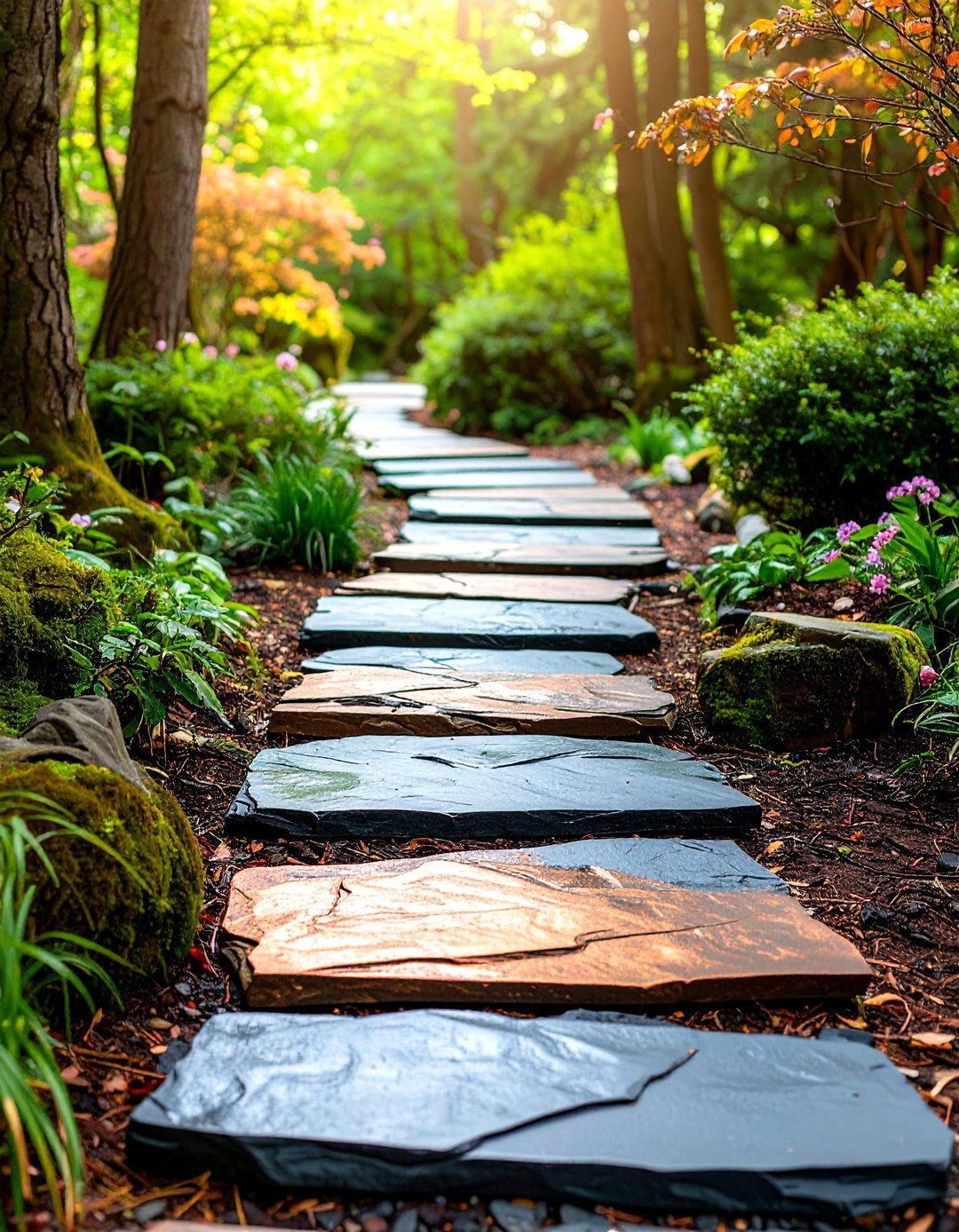 Slate Stone Woodland Path - 24 Stepping Stone Walkway Ideas