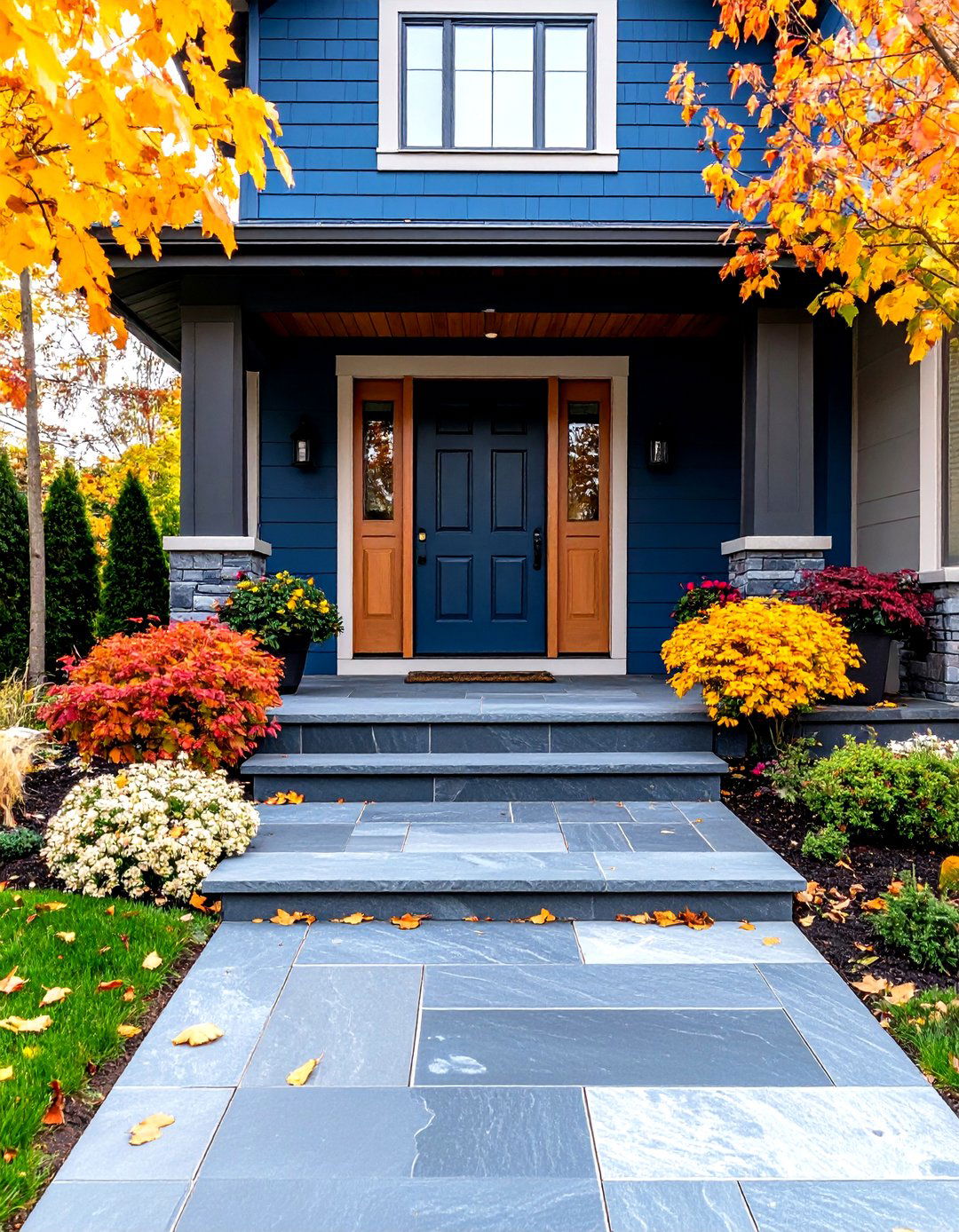 Slate Texture Stamped Entrance Porch - 24 Concrete Porch Ideas
