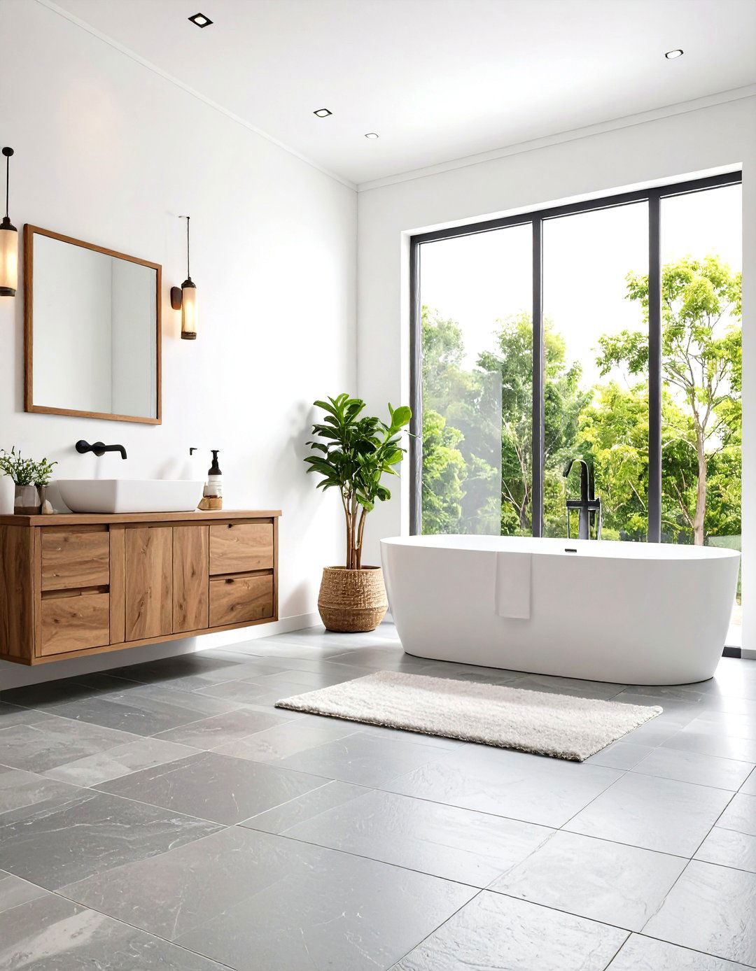 Slate Tile Floors with Warm White Walls - 24 Floor and Wall Color Ideas