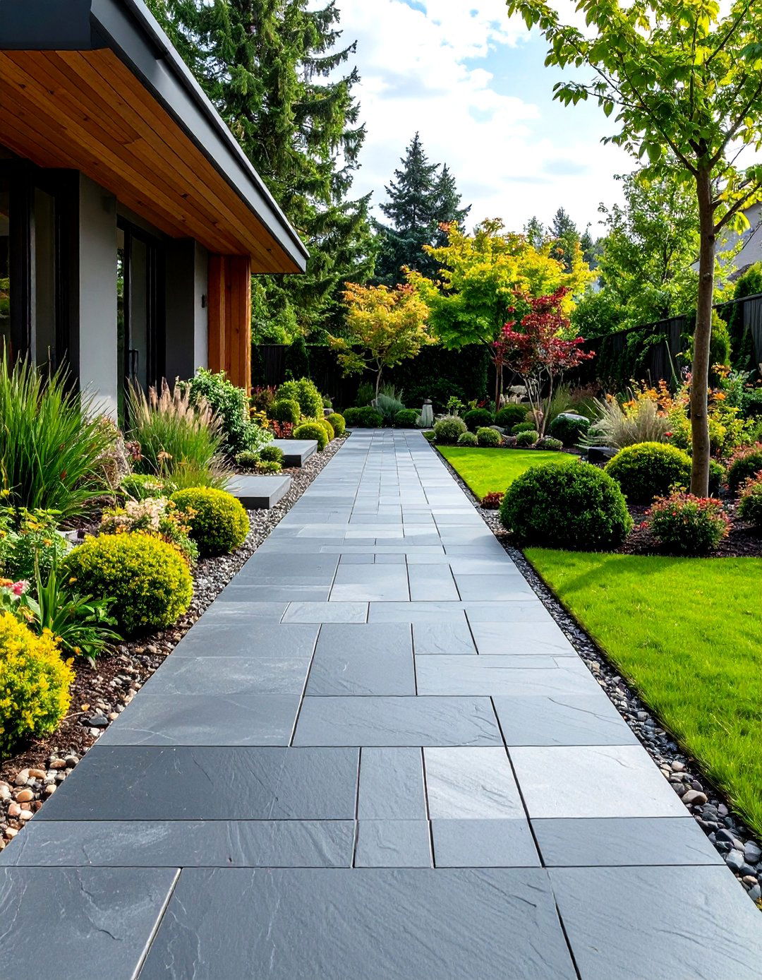 Slate Walkway with Contemporary Linear Design - 24 walkway ideas
