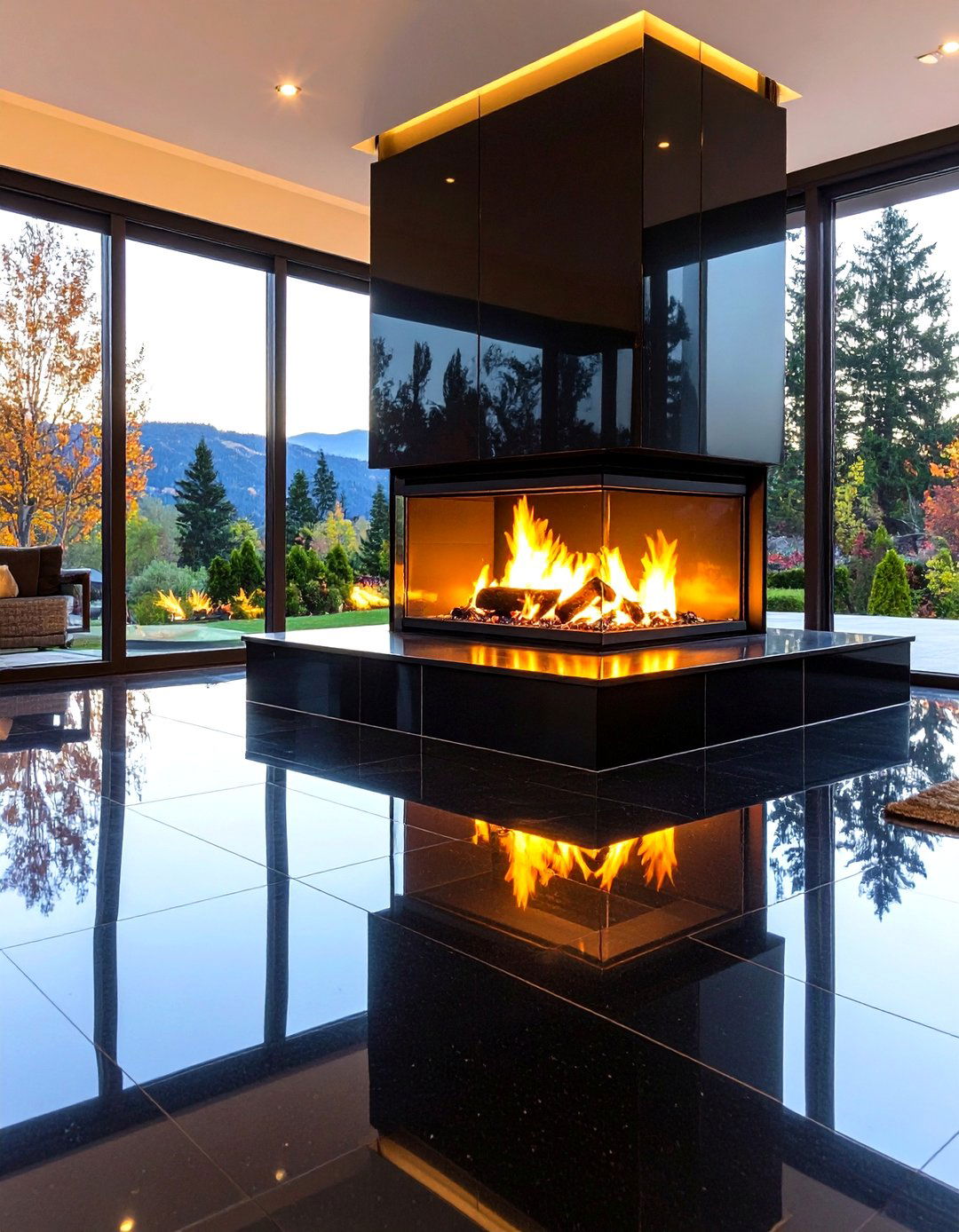 Sleek Black Glass Tile Contemporary Design - 24 Fireplace Backsplash Ideas
