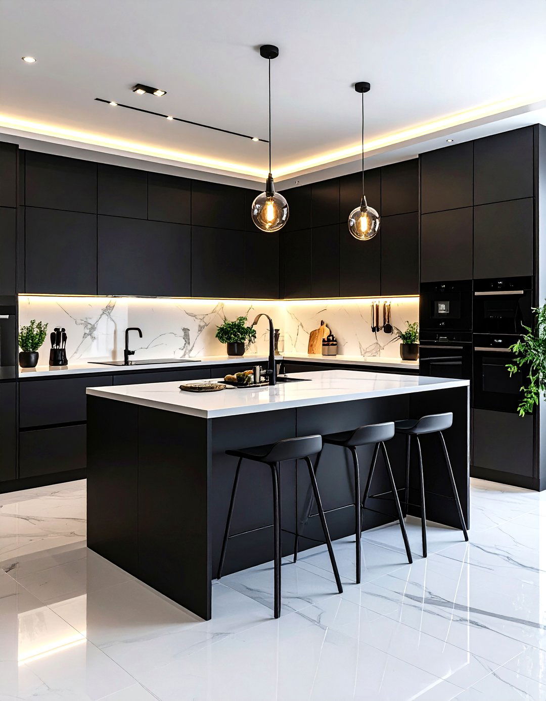 Sleek Black Monochromatic Kitchen - 24 Small Kitchen with Black Appliances Ideas