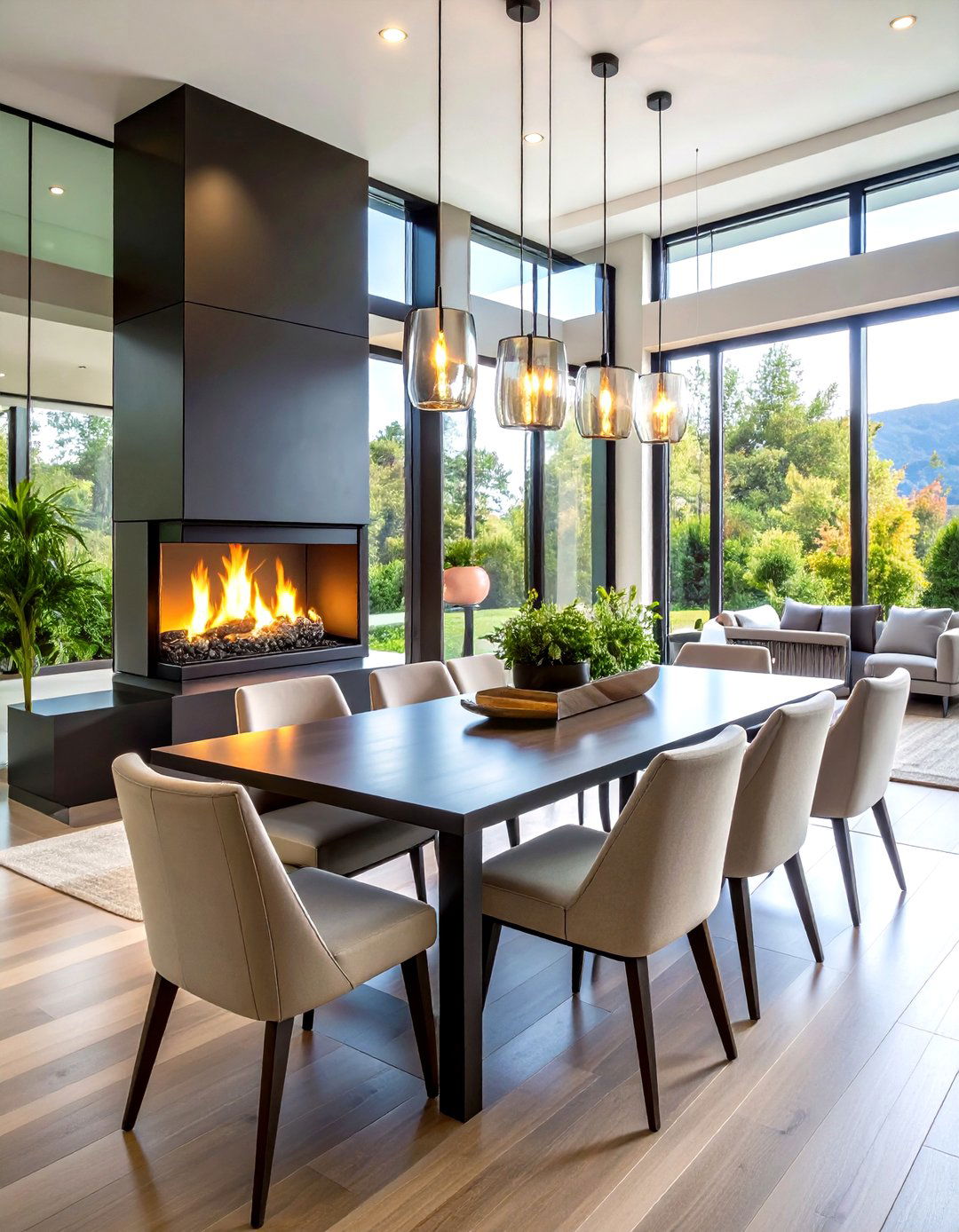 Sleek Black Steel Fireplace - 24 Dining Room With Fireplace