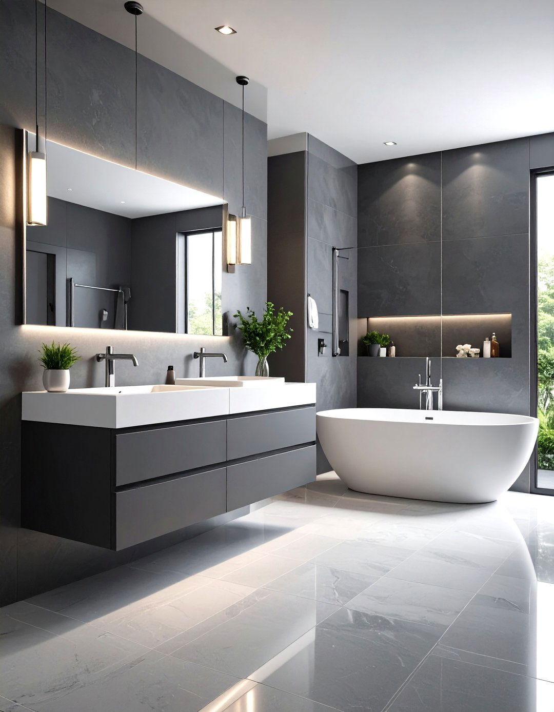 Sleek Charcoal and Silver Contemporary Look - 24 Hallway Bathroom Ideas