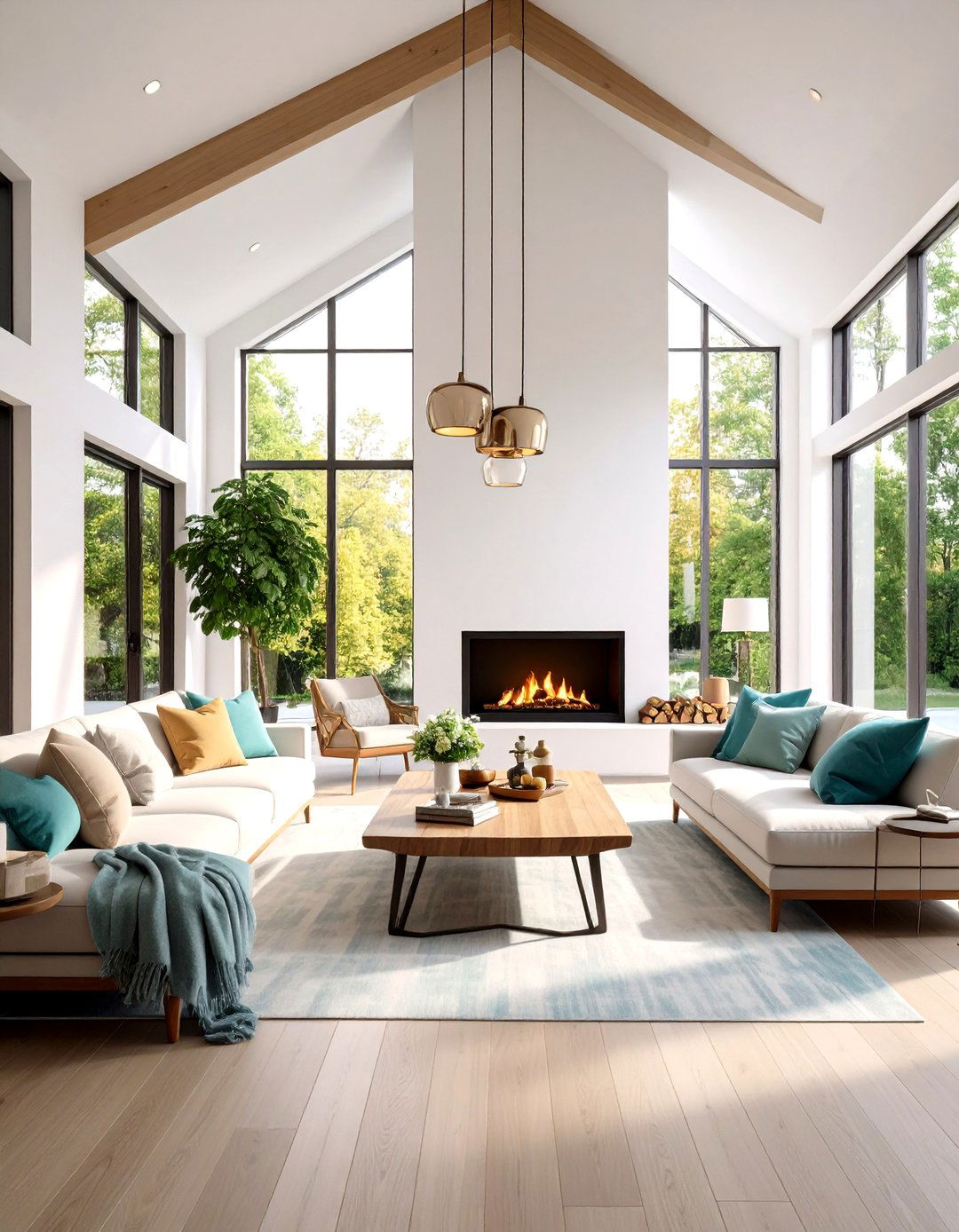 Sleek Gas Fireplace With Modern Ceiling Design - 24 Rooms With Fireplaces With Vaulted Ceilings Features