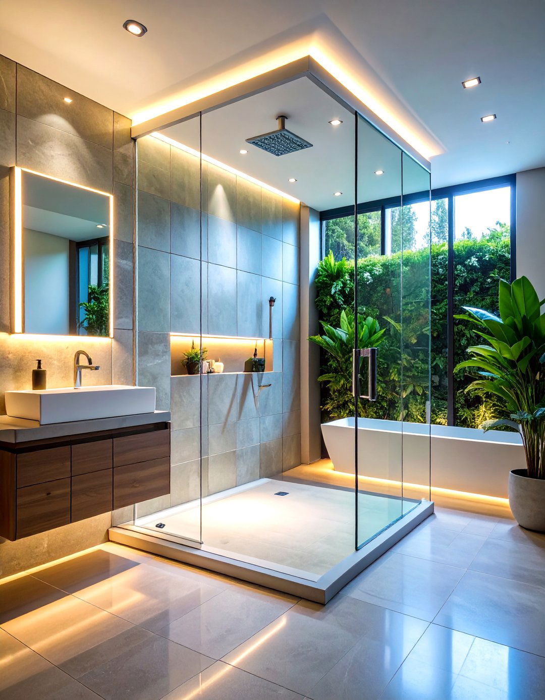 Sleek Glass Block Shower with LED Illumination - 24 Bathroom Shower Ideas
