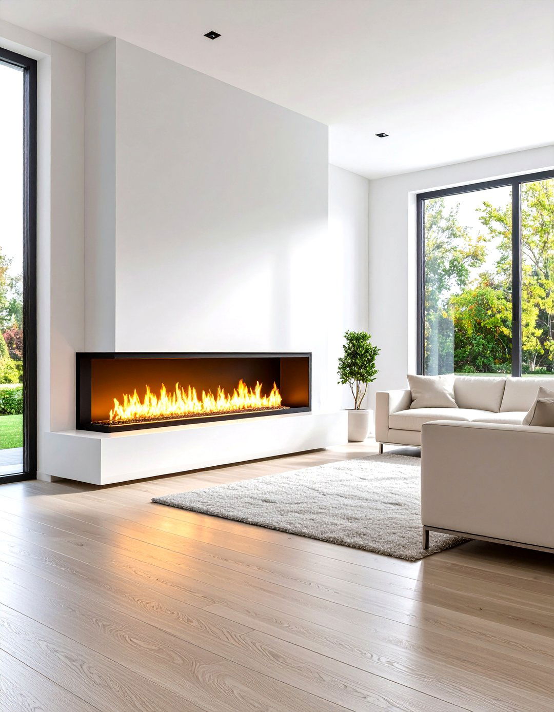Sleek Ribbon Gas Fireplace Feature - 24 Gas Fireplace Ideas