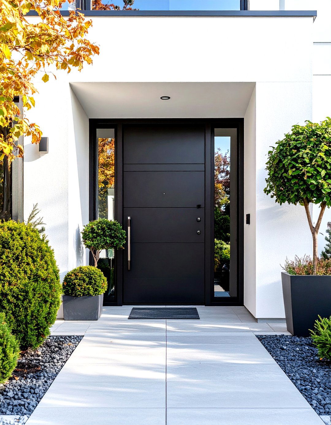 Sleek Steel Entry Door - 24 White House Ideas With Black Doors