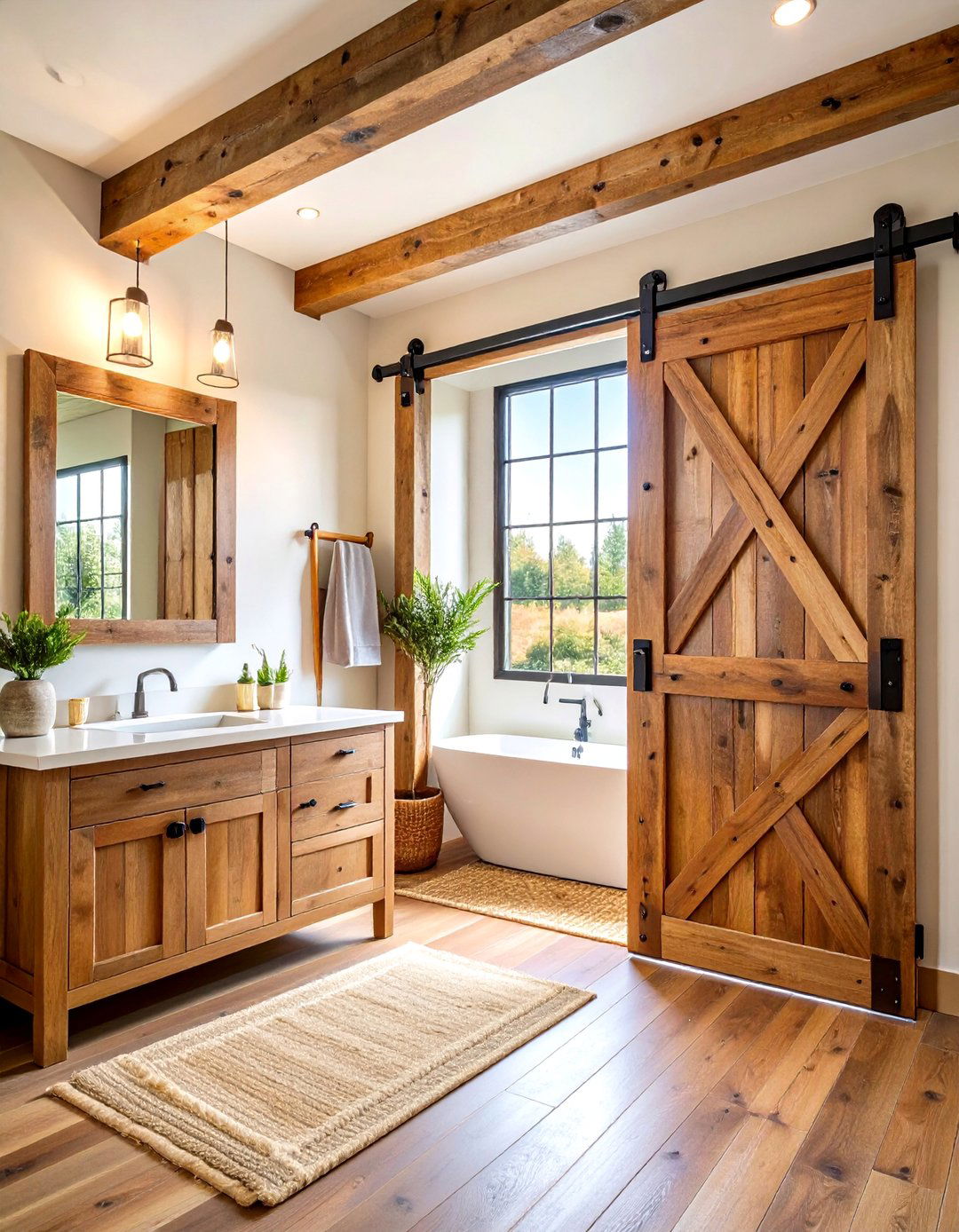 Sliding Barn Door Barndominium Bathroom with Space Saving Style - 24 Barndominium Bathroom Ideas