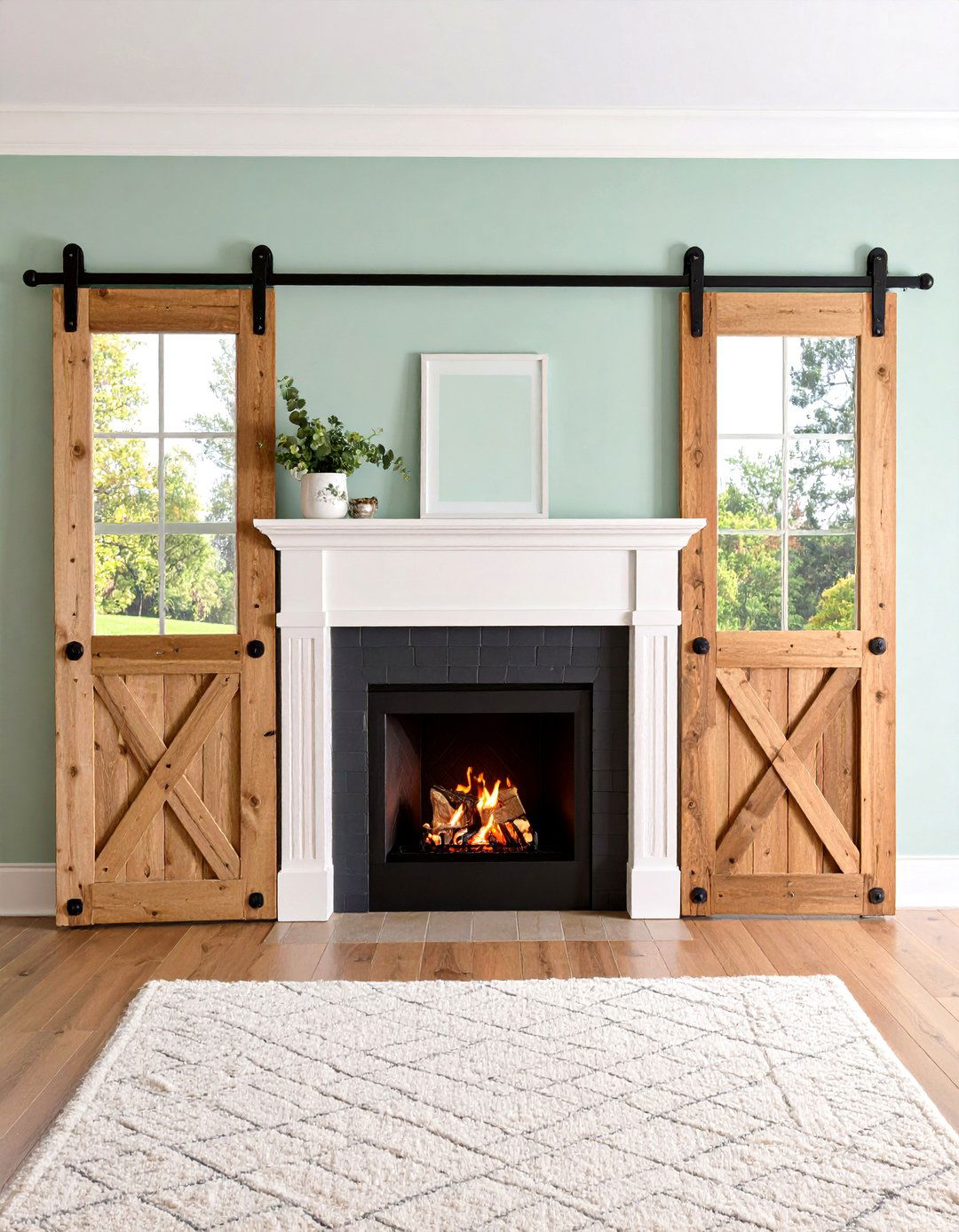 Sliding Barn Door Fireplace Screen - 24 Farmhouse Fireplace Ideas
