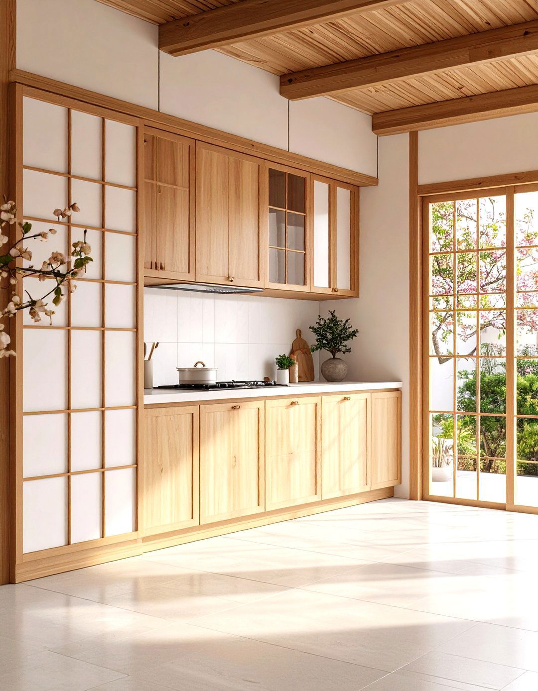 Sliding Panel Doors with Shoji Inspired Transparency - 24 Japanese Style Kitchen Ideas