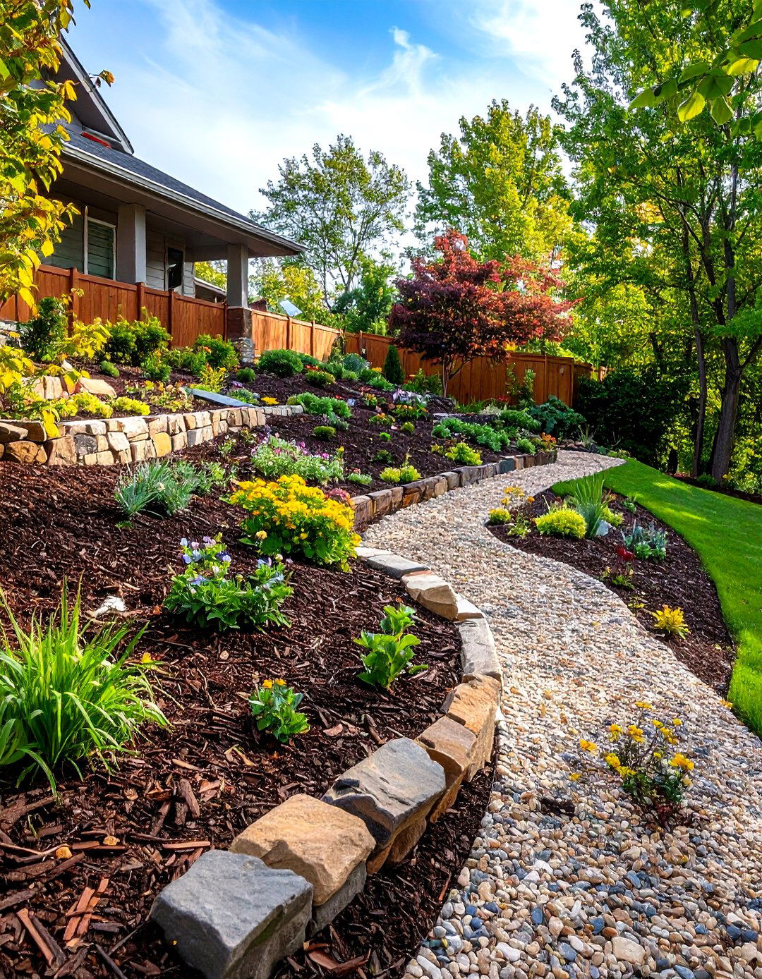Slope Management Systems - 24 Front Yard Landscaping Ideas With Rocks and Mulch