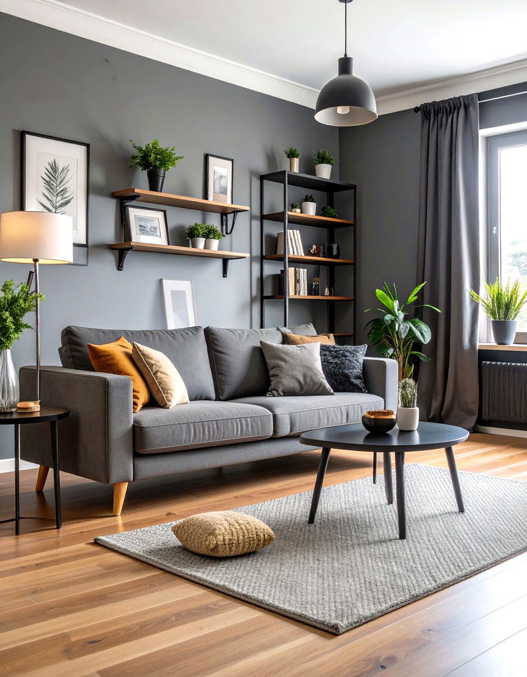 Small Space Living Room Design - 24 Living Room With Grey Walls and Black Trim