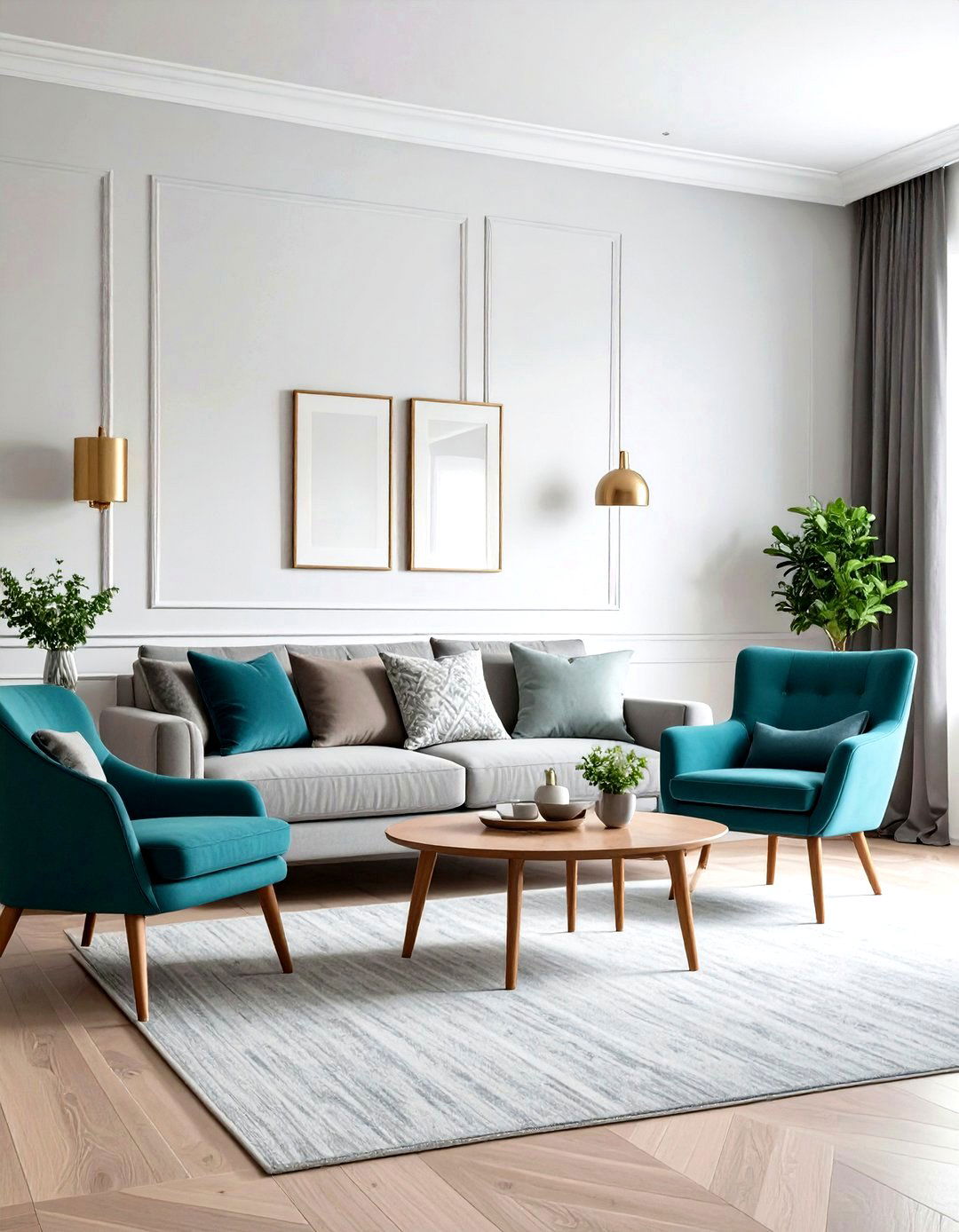 Small Space Teal Accent Chair with Light Grey Walls - 24 Teal and Grey Living Room Ideas