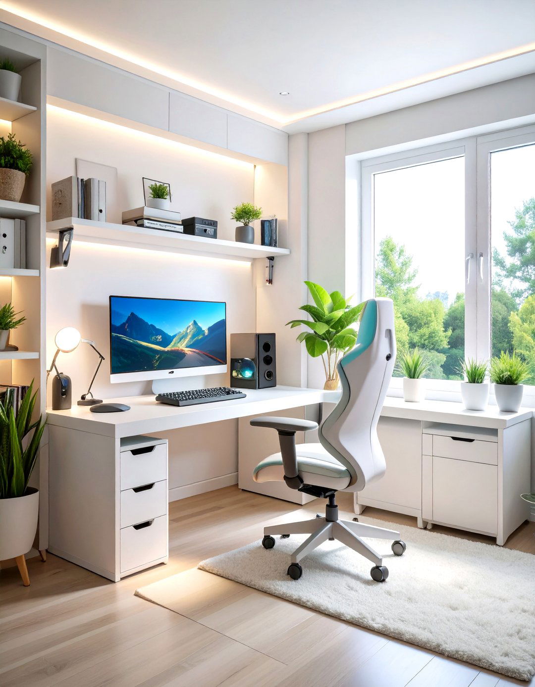 Small Space White Gaming Efficiency - 24 All White Gaming Setup Ideas