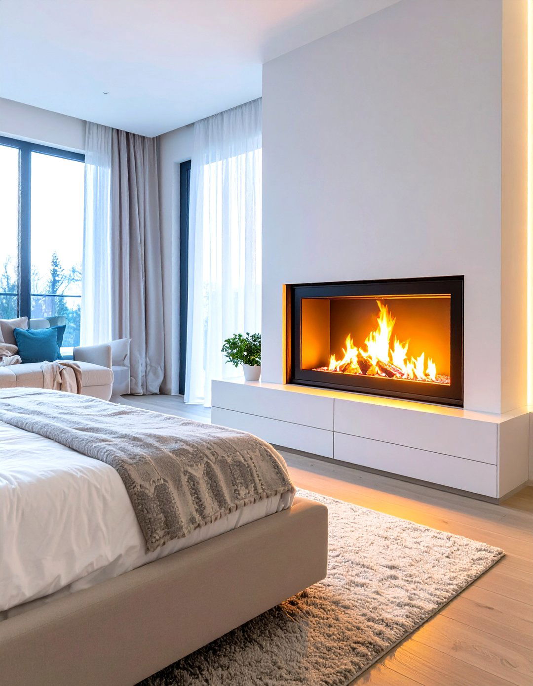 Smart Electric Fireplace with Advanced Features - 24 Bedroom Fireplace Ideas