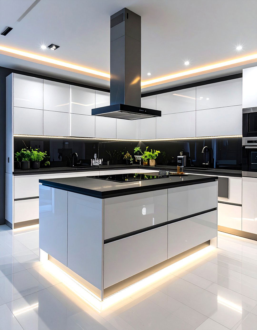 Smart Kitchen with Technology Integration - 24 white kitchen with black countertops ideas