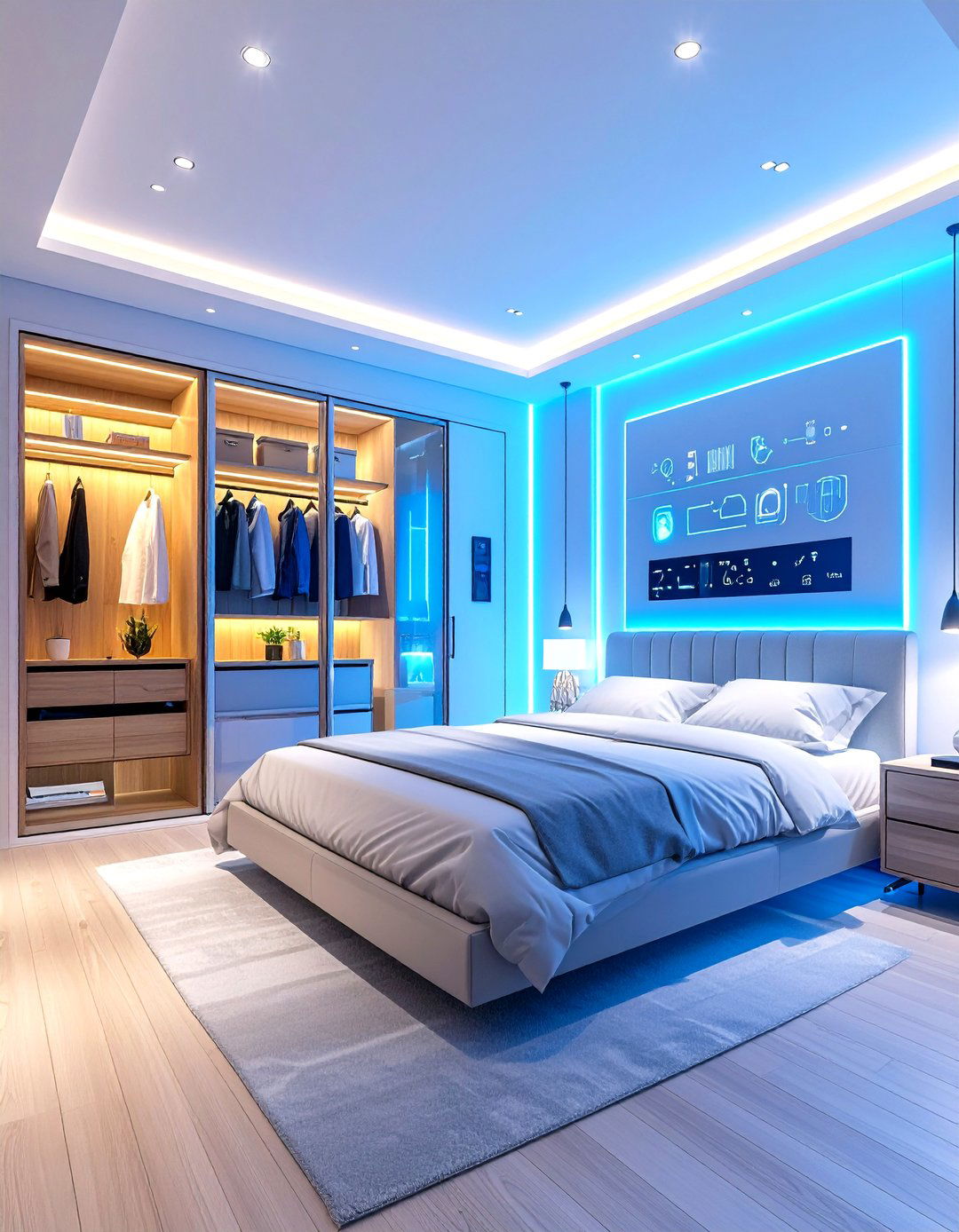 Smart Technology Integrated Storage - 24 Built-in Wardrobe Ideas Around a Bed
