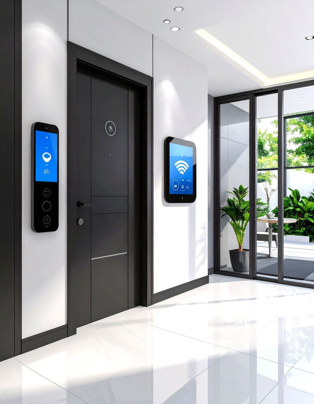 Smart Technology Integration - 24 Black and White Entryway Design Ideas
