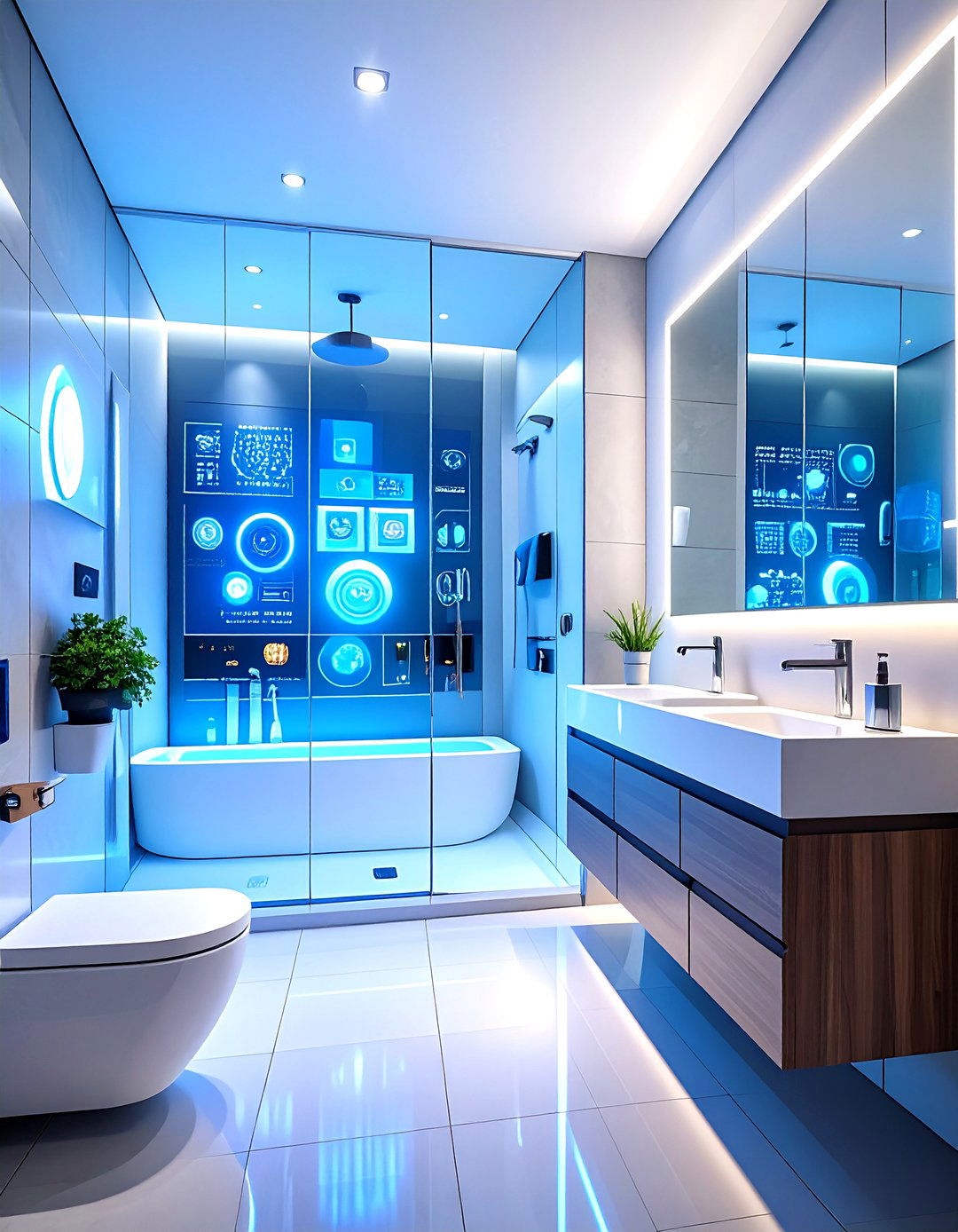 Smart Technology Integration Hub - 24 Large Bathroom Ideas
