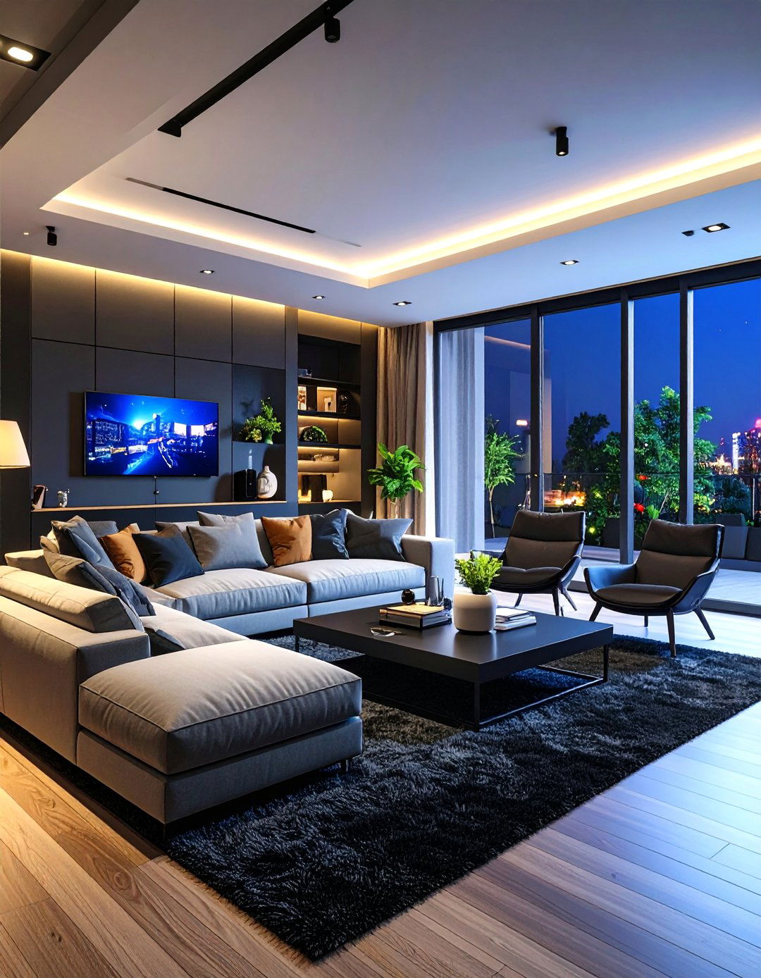 Smart Technology Integration Living Room - 24 Black Carpet Living Room Ideas