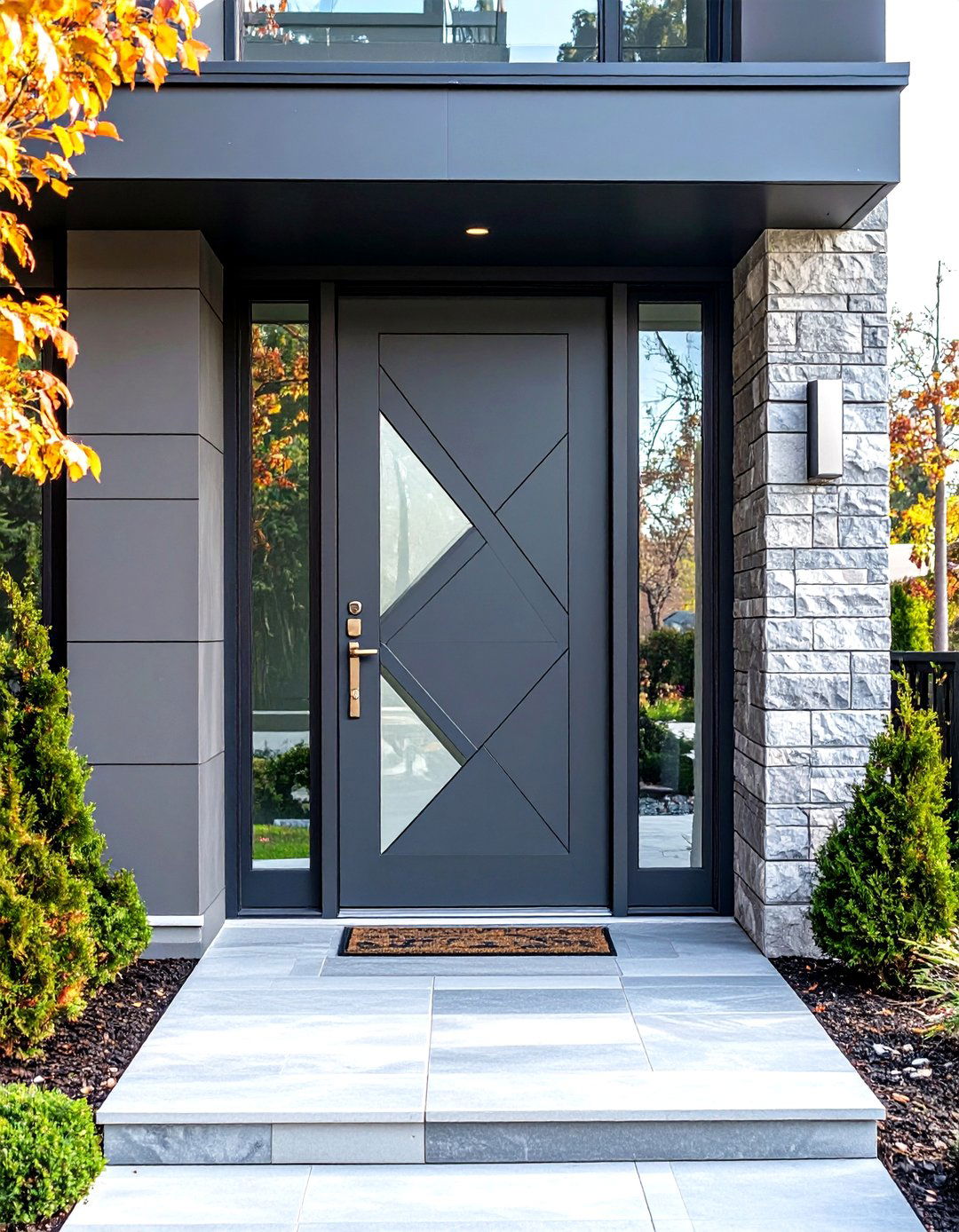 Smoke Grey Composite Door with Geometric Glass - 24 Grey Front Door Ideas