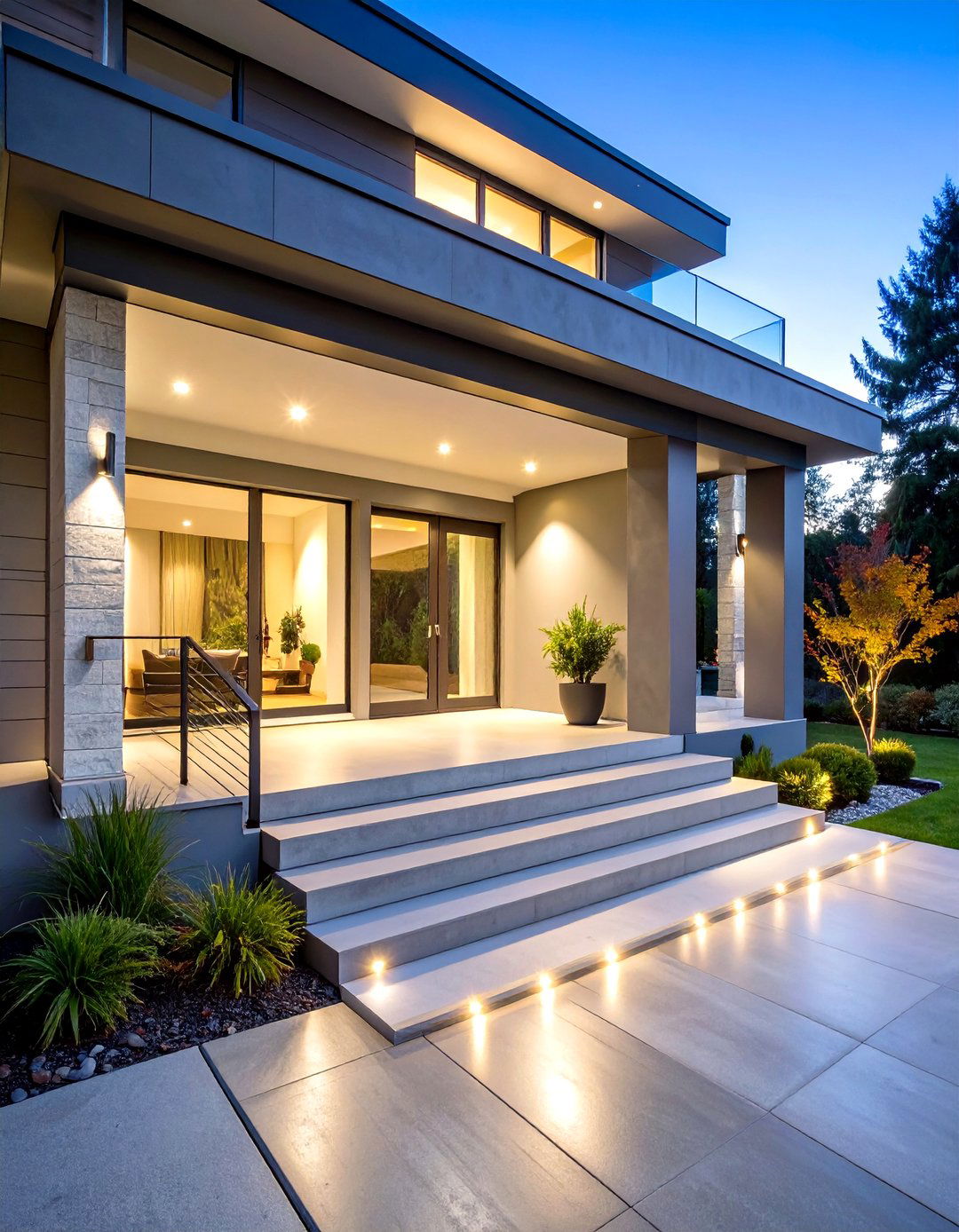 Smooth Steel Troweled Modern Porch - 24 Concrete Porch Ideas