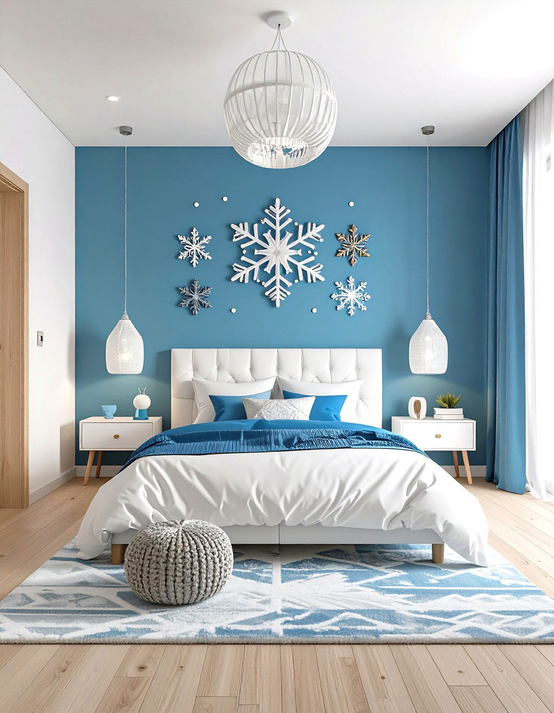 Snowflake String Art Wall Installation - 24 frozen room decor ideas