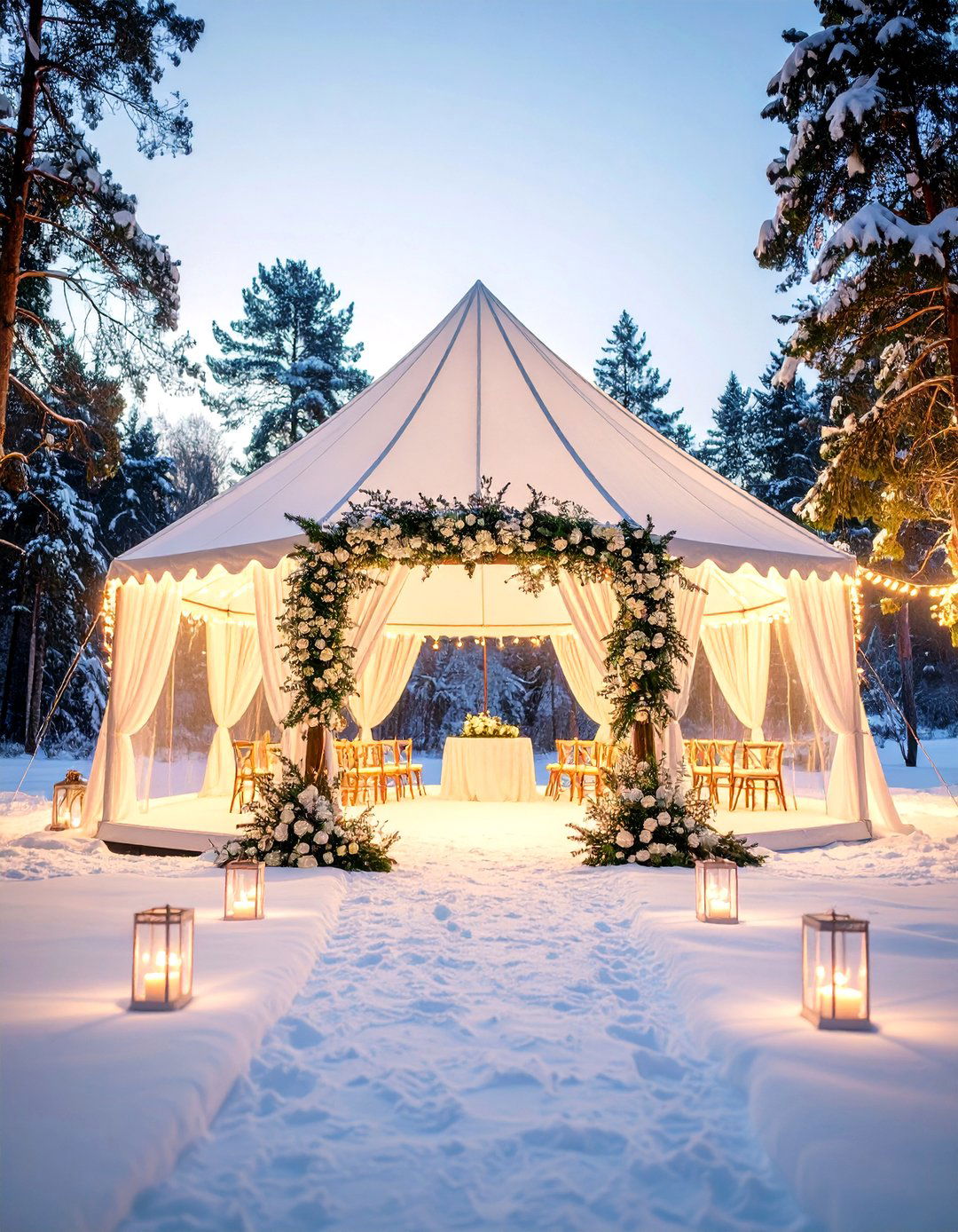 Snowy Outdoor Winter Wedding with Heated Ceremony Space - 24 Winter Wedding Ideas